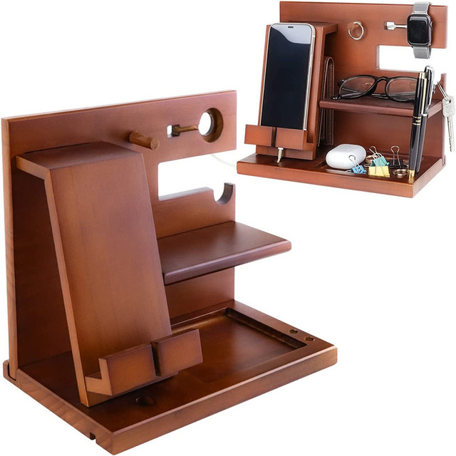 Wood Phone Docking Station Nightstand Organizer for Men