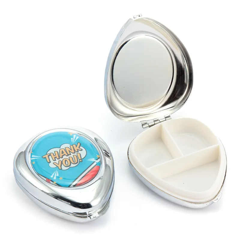 3 Compartment Mini Folding Fun Pill Box Oval Shape Jewelry Box Classic Metal Folding Pill Case Customized