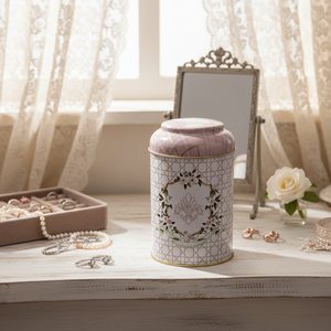 Kontensan ER115U7 1.2L Rosy Round Metal Tin 105x150mm with Dome Lid <b>for</b> Jewelry Organizers - Product Image 3