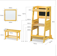 Tour d'apprentissage pliable réglable en bambou pour enfants, idéale pour l'entrée et la chambre, tour d'aide de cuisine en bois pour tout-petits