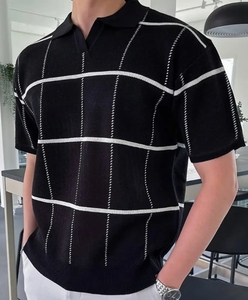 Solapa digital estampada de manga corta de algodón de gama alta para hombre - Product Image 4