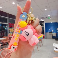 Porte-clés Licorne Fraise en Silicone Mignon, Porte-clés Cheval de Dessin Animé