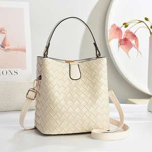 Women's new fashionable high-end PU waterproof shoulder bag woven bucket bag - Product Image 6