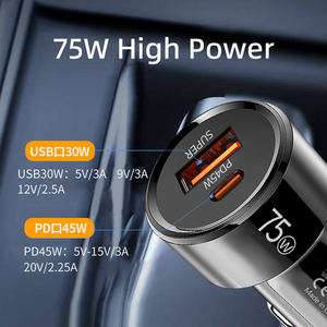 ที่ชาร์จในรถยนต์ USB Type-C กำลังไฟ 75W PD ชาร์จเร็วพิเศษ QC3.0 สำหรับโทรศัพท์มือถือ/หูฟัง - Product Image 4