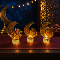 Décoration de table LED en forme de croissant de lune doré pour le Ramadan, avec scène de mosquée et découpe d'étoile, pour la décoration de la maison musulmane à l'Aïd