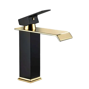 Grifo de Cascada de Acero Inoxidable Estilo Europeo <span class=keywords><strong>NES</strong></span>-KN97, Acabado Negro Dorado, Grifo de Lavabo con Agua Fría y Caliente - Product Image 5