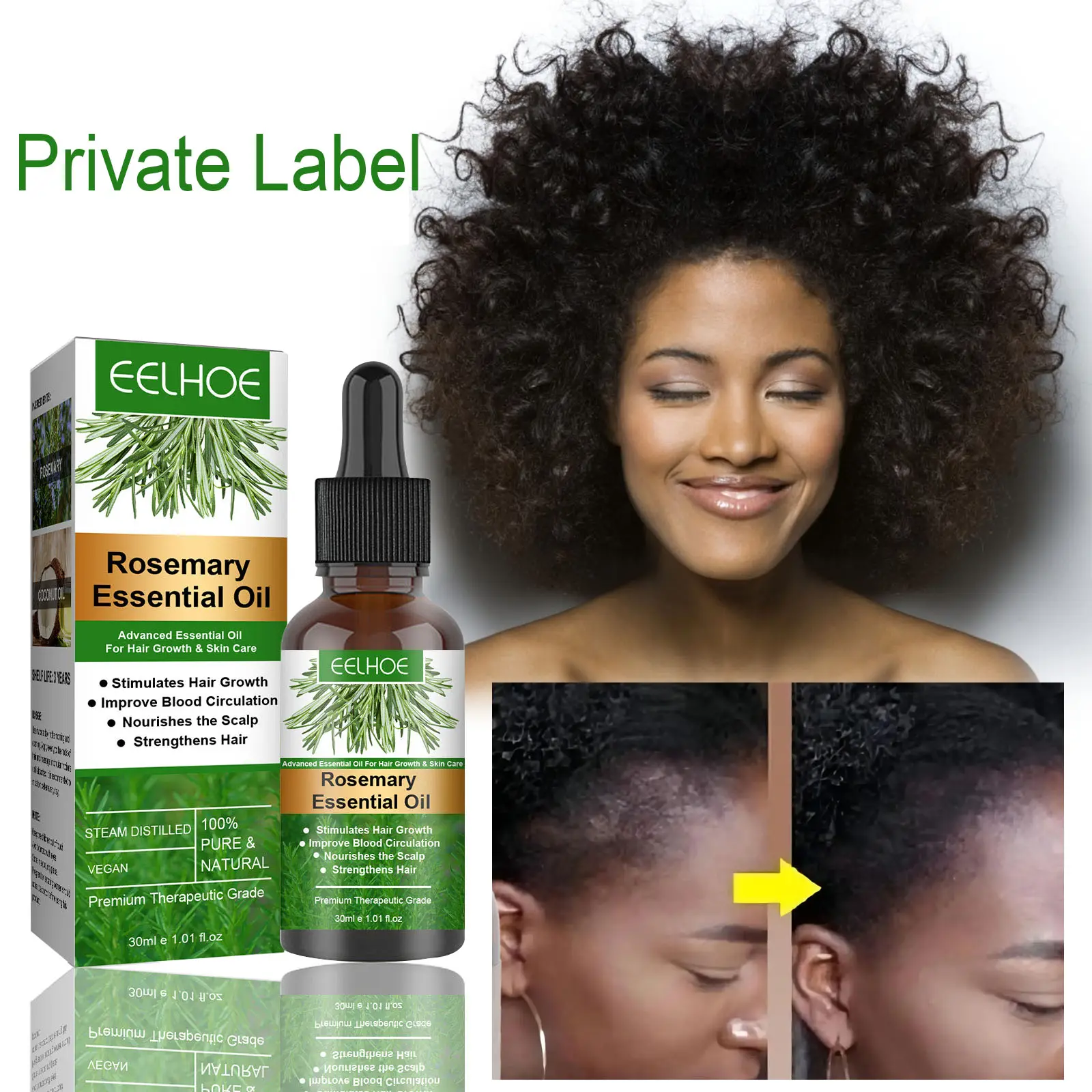 Óleo essencial de alecrim orgânico natural de marca própria Aromlife para mulheres produtos de cuidados com os cabelos pretos óleo de alecrim para crescimento dos cabelos