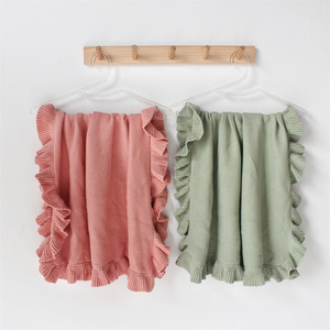 Nouveau-né bébé doux confortable tricoté motif coton tricoté 100% coton solide à volants bébé Wrap tricoté couverture - Product Image 2