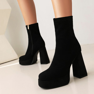 Bottes pour femmes, style personnalisé, nouvelle arrivée, imperméables, en cuir noir, plateforme, designs de luxe - Product Image 3