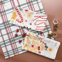 Set de table en coton imprimé Noël, motif personnalisé, réutilisable, pour dîner à la maison