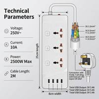 Multiprise universelle multi-types à 3 prises en ABS pour usage hospitalier avec protection contre les surcharges et ports USB