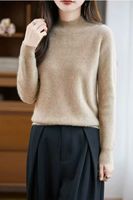 Pull en cachemire tricoté à col roulé pour femme, personnalisable OEM, couleur unie, anti-plis, 360g, jauge 7GG, manches longues, pour l'hiver