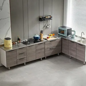 Lemari kecil aluminium, kabinet dapur set, desain sederhana dengan wastafel untuk kamar kecil, dapur