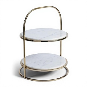 Support à gâteau à 2 niveaux en marbre avec cadre métallique, présentoir à desserts et cupcakes, plats de service de luxe pour buffet - Product Image 2