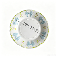 Assiette en céramique de 8 pouces peinte à la main avec nœud en relief, bord festonné, mignonne assiette à dessert ou à salade, vaisselle décorative pour la maison