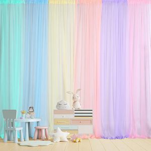 Rideaux de fond de scène DAMAI en tulle transparent effet arc-en-ciel pastel pour décorations de fenêtre de fête d'anniversaire d'enfants sur le thème de l'unicorn - Product Image 4