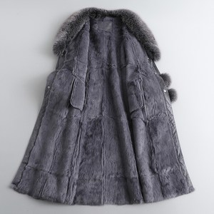 Giacca da Donna in Vera <span class=keywords><strong>Pelliccia</strong></span> di Coniglio e Pelle, Cappotto Invernale Lungo di Lusso con Collo in <span class=keywords><strong>Pelliccia</strong></span> di Volpe, Parka - Product Image 4