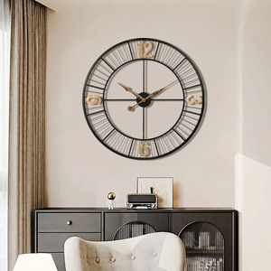 60cm新作手作りヴィンテージ三連リングメタル壁掛け時計、家の装飾用ウォールアート、農家向け鉄製丸型シンプル壁掛け時計 - Product Image 3