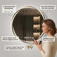 Miroir intelligent à LED de style français, rond, éclairé, pour salle de bain, miroir mural, miroir de maquillage, lumineux, pour hôtel, maison d'hôtes