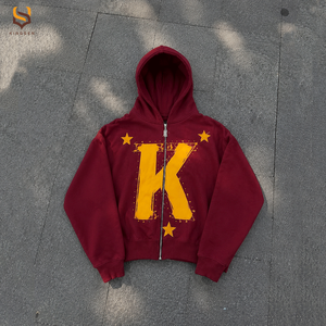 Custom High Quality Rhinestone Print <b>Zip</b> Up Hoodie Heavyweight 100% Cotton French Terry Oversized Men Sun Faded Hoodie - Product Image 2