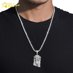 Alta calidad Hip Hop hombres joyería 925 Plata hielo fuera collar VVS diamante Jesús colgante cadena - Product Image 3