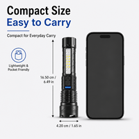 Senter LED Zoom Teleskopik Isi Ulang USB C 7 Mode Lampu Kerja COB Samping Tampilan Daya untuk Berkemah Mendaki Perbaikan Darurat