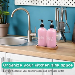 Botella <span class=keywords><strong>de</strong></span> bomba <span class=keywords><strong>de</strong></span> loción para cocina, baño, encimera, champú, lavandería, bandeja <span class=keywords><strong>de</strong></span> Gel <span class=keywords><strong>de</strong></span> ducha <span class=keywords><strong>con</strong></span> madera <span class=keywords><strong>de</strong></span> acacia, dispensador <span class=keywords><strong>de</strong></span> jabón rosa, vidrio - Product Image 4