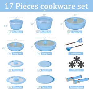 Ensemble de 17 ustensiles de cuisine en aluminium antiadhésif pour la maison, comprenant poêles et casseroles, gain de place, avec couvercles en verre et poignées amovibles - Product Image 2
