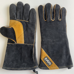 Gants de camping en cuir de vache véritable résistants à la chaleur pour la cuisson au feu de camp, le barbecue et la grillade en extérieur avec paume renforcée - Product Image 3