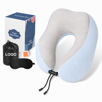 Oreiller de voyage ergonomique en mousse à mémoire de forme avec logo personnalisé, ensemble de sommeil 4-en-1 avec masque pour les yeux, bouchons d'oreilles et sac de rangement pour les vols en avion