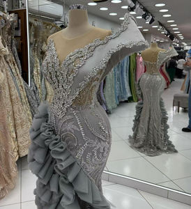 Elegante grijze zeemeermin-avondjurk met kralen, verouderde gegolfde tule, galajurken, robe de soiree, Arabische jurken voor speciale gelegenheden - Product Image 3