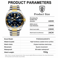 Montre à quartz pour homme POEDAGAR 873, deux tons, boîtier coussin, cadran bleu, bracelet en acier, étanche, lumineuse, date, sport, montre-bracelet de luxe
