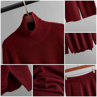 Ensemble de mode automne/hiver, nouvelle collection, pantalon large en tricot uni décontracté, pull à col roulé, ensemble deux pièces
