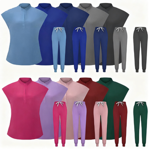 Uniforme Médico Elástico Ajustado de Color Sólido con Cuello Alto y Sin Mangas para Mujeres Doctoras, Enfermeras y Recepcionistas - Product Image 1