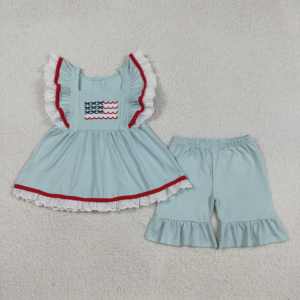 Conjuntos de 2 Piezas RTS Boutique con Lazos de Bandera Americana para Niñas, Camiseta Túnica y Pantalones Cortos, Conjuntos de Ropa Infantil con Volantes para el 4 de Julio - Product Image 3
