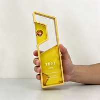 Trophée en cristal personnalisé avec cadre en métal doré, argenté ou bronze, design géométrique créatif