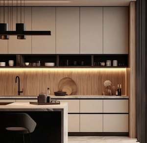 SANTOPOVA Modern Farmhouse 3D Complete Open Concept Wooden Modular Kitchen <b>Cabinets</b> Melamine Board Sink for Home Use - Product Image 3