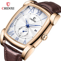 Montres pour hommes CHENXI, bracelet en cuir noir, étanche, montre à quartz carrée, chronographe à six aiguilles, montre-bracelet pour homme, Relojes