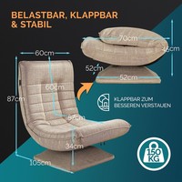 Fauteuil pivotant 5 positions réglable, fauteuil inclinable haut et confortable, fauteuil pliant pivotant à 360 degrés avec dossier réglable