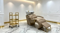 Nouvelle arrivée, chaise de lavage de cheveux, vente en gros, chaise de shampooing classique, salon de beauté, chaise de massage pour le cuir chevelu avec repose-pieds