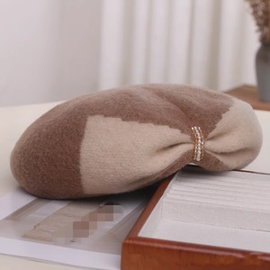 Hiver femmes mode dames femmes fille <span class=keywords><strong>français</strong></span> <span class=keywords><strong>jacquard</strong></span> nœud papillon béret chapeau peintre artiste casquette laine feutre chapeaux - Product Image 2