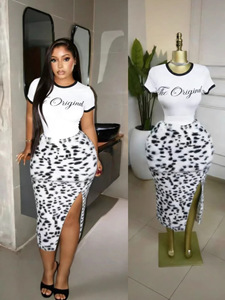 Conjunto de <span class=keywords><strong>Ropa</strong></span> Femenina a la Moda, Nuevo Conjunto de Falda y Top de 2 Piezas con Estampado de Leopardo, Sexy y Ajustado, Largo por Encima de la Rodilla - Product Image 1
