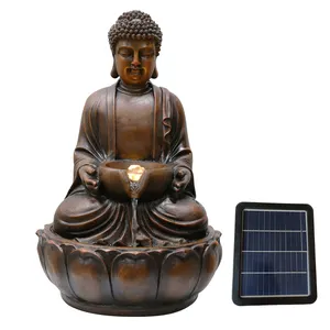 Solar Powered Garden Water Feature Indoor/Outdoor Fountain Meditating Buddha Water Fountain