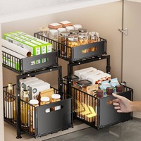 Étagère de cuisine en métal à 2 niveaux avec tiroir coulissant, gain de place, hauteur réglable, organisateur de rangement sous l'évier