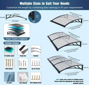 Toldo para Puerta de 40x80 Pulgadas con Canaleta, Cubierta de PC Resistente a la Intemperie para Protección Contra Lluvia/Nieve/Sol en Exteriores, para Entrada, Patio, Ventana - Product Image 6