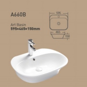 Lavabo de Cerámica Redondo Blanco A659 de 420x420mm con un Solo Orificio para Baño - Product Image 3