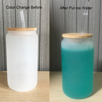 Sixfar Sublimasi Kosong 16Oz Beku Warna Dingin Kaca Pengganti Air Bir Kaleng dengan Tutup Bambu untuk Pencetakan Sublimasi