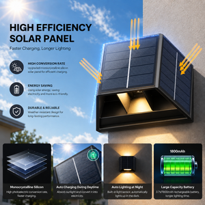 IP65 impermeable arriba abajo 3 paneles solares luz de pared decoración al aire libre jardín patio lámpara de pared apliques exteriores iluminación de valla - Product Image 6