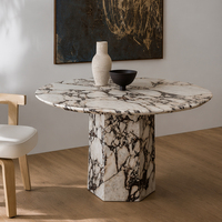 Table à manger en marbre naturel écologique, Calacatta Viola italien, style moderne minimaliste, mobilier en pierre pour villa et hôtel