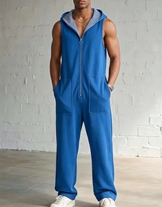 Tuta Intera Estiva da <span class=keywords><strong>Uomo</strong></span> Nera Senza Maniche con Cappuccio e Fodera a Righe, Leggera e Casual con Zip Integrale - Ultima Moda, Offerta Speciale - Product Image 6